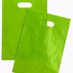 Sacola plástica verde limão 20cm x 30cm com alça vazada