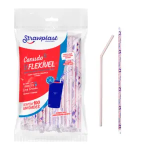 Canudo plástico flexível sachê Strawplast CS-304 caixa com 3000 unidades