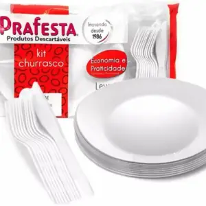 Kit churrasco Prafesta com prato garfo e faca caixa com 10 kits
